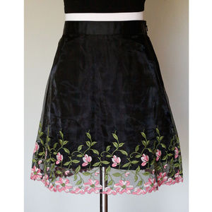 Topshop Black Sheer Floral Embroiderd Skirt